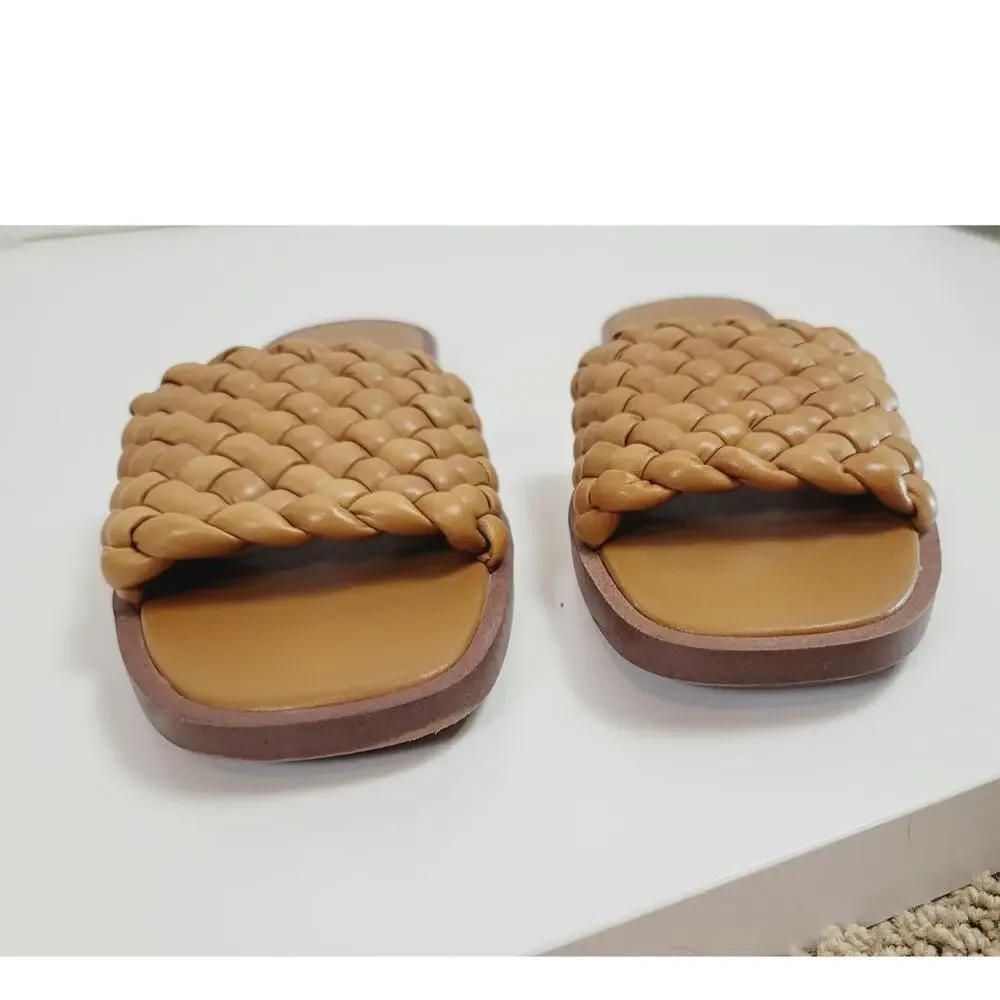 MADEWELL The Suzi Slide Sandal in Woven Leather in Toffee, sz 9.5